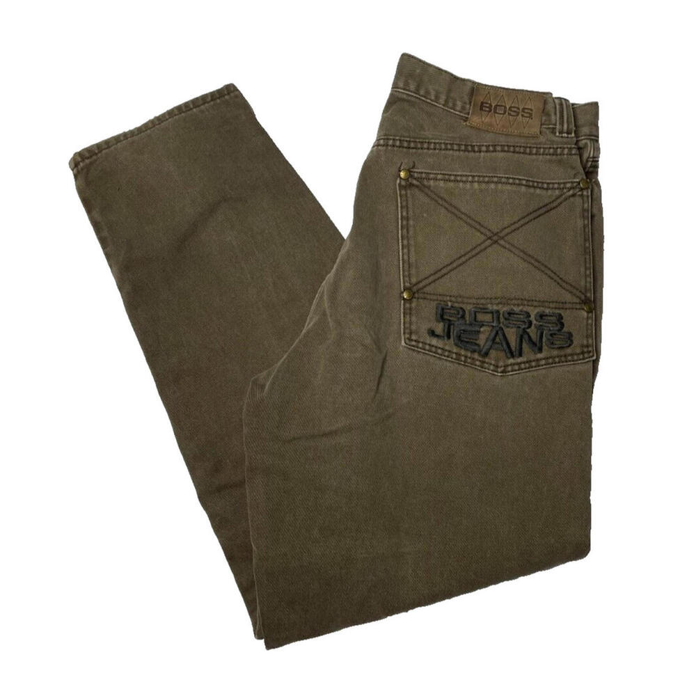 Vtg Boss Jeans Wide Leg Baggy Mens 33x31 Streetwear Spellout Logo Brown Y2K 90's